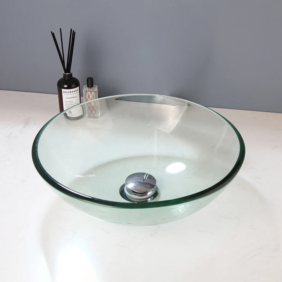 Torayvino ZAPPO Round Glass Vessel Sink And Faucet Combo