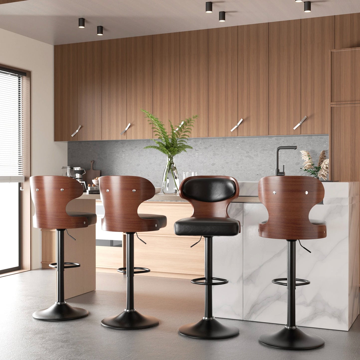 Nalupatio Bar Stool Set Rotating Backrest PU Leather