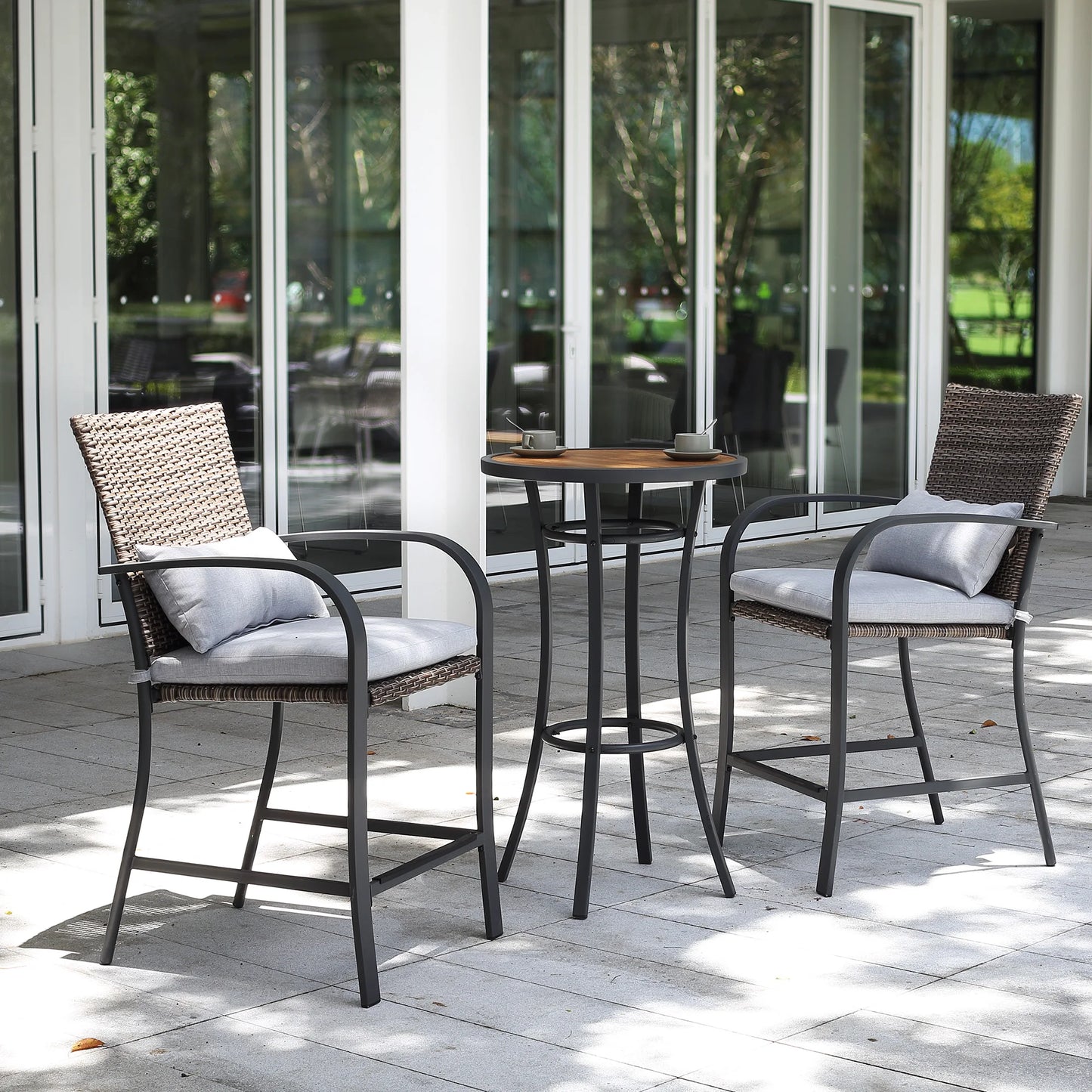 Naga Bahna 3Piece Patio Bar Set With Soft Cushions Outdoor