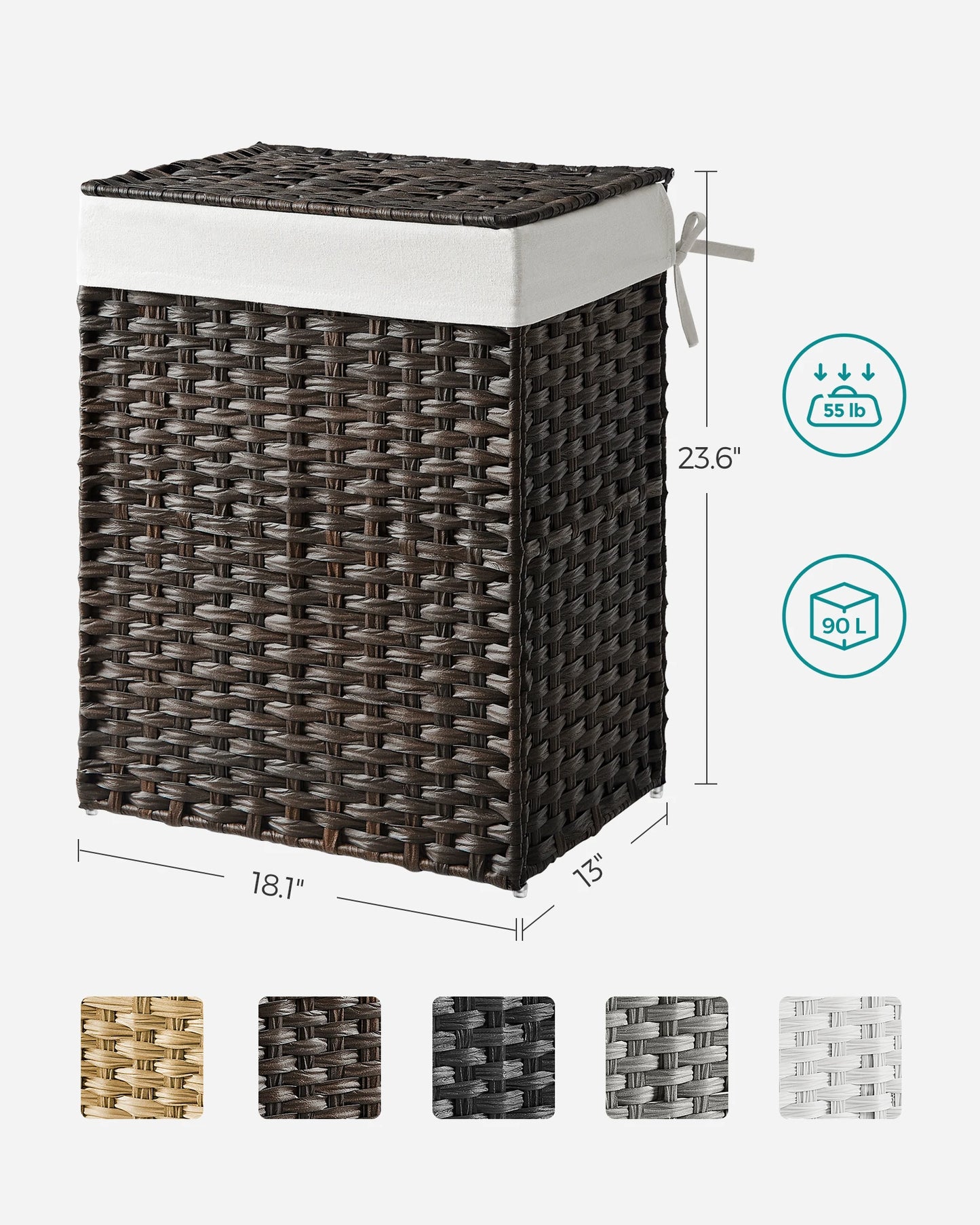 Songmics Laundry Hamper With Lid Synthetic Rattan Basket