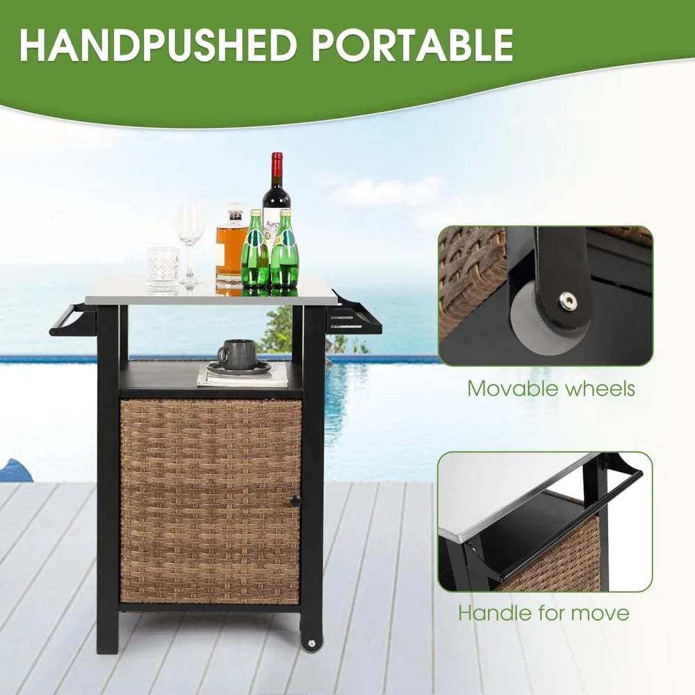 RBXCH Outdoor Kitchen Island Cart Wicker Grill Prep Station