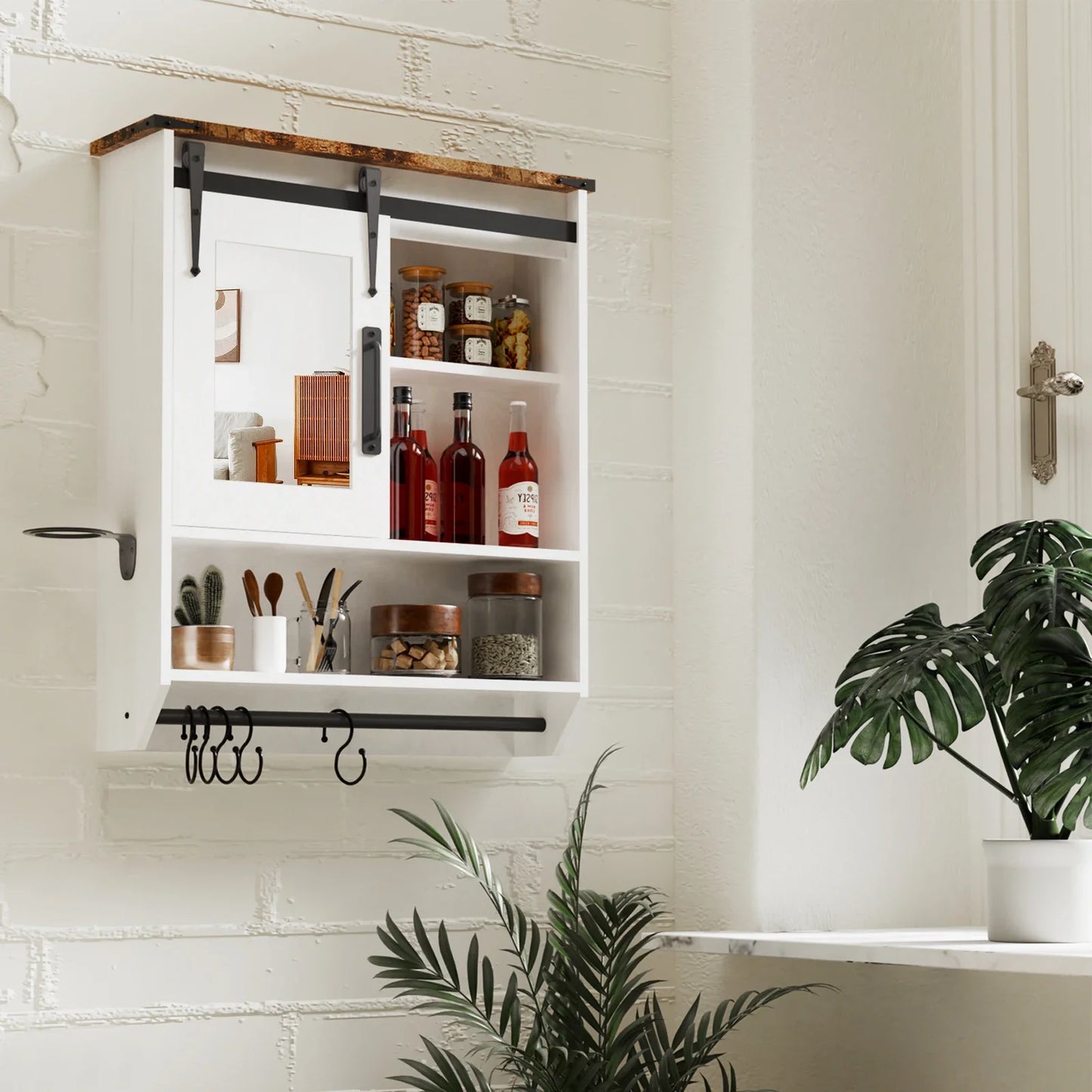 Cabinet Wall Mirror Cabinet With Adjustable Shelf And Hooks