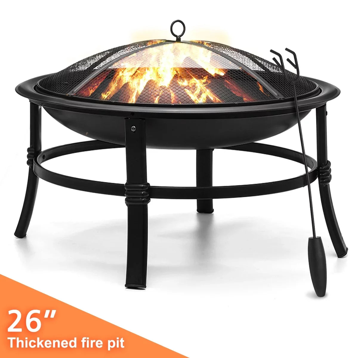 SinglyFire Outdoor Wood Burning Round Fire Pit With Cover