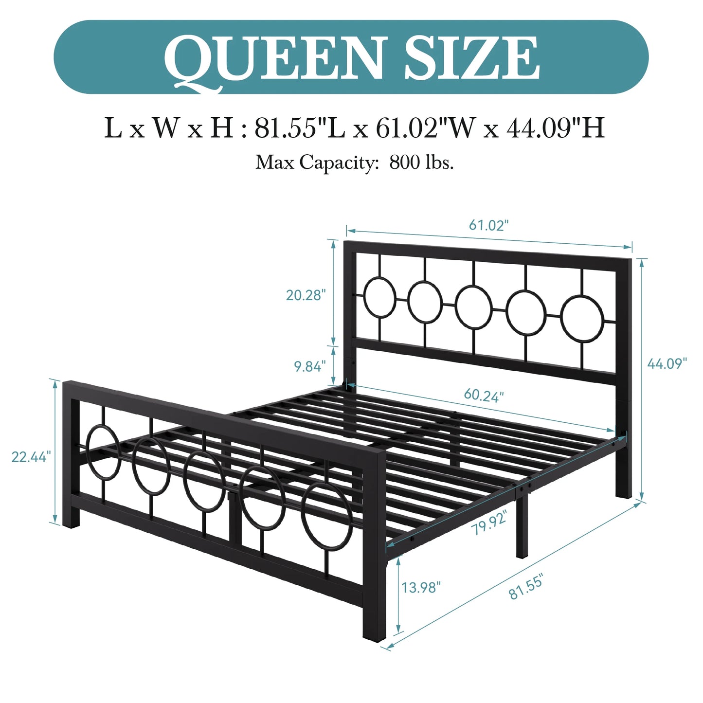 HOOMI ExtraordinarilyDurable Metal Platform Bed Frame With Vintage Circular Headboard