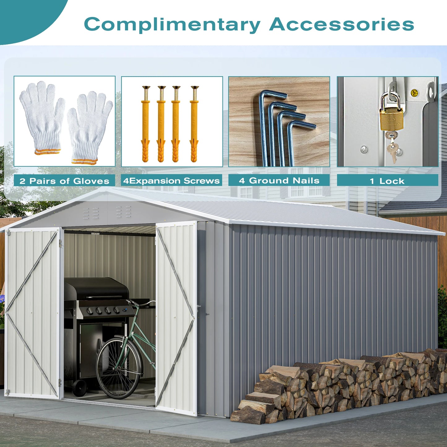 LZBEITEM Large Durable Metal Utility Shed With Floor Frame