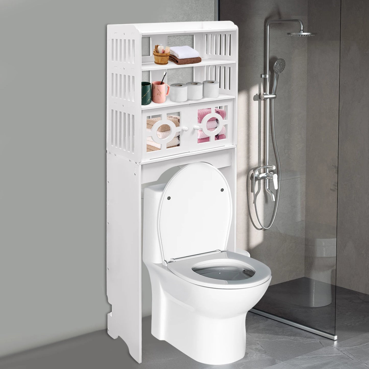 Bymaocar Four Tier Bathroom Cabinet Over Toilet Storage