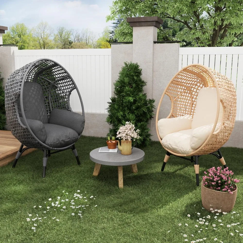 Outdoor Egg Chair Wicker With Stand Lounger Cushion Patio