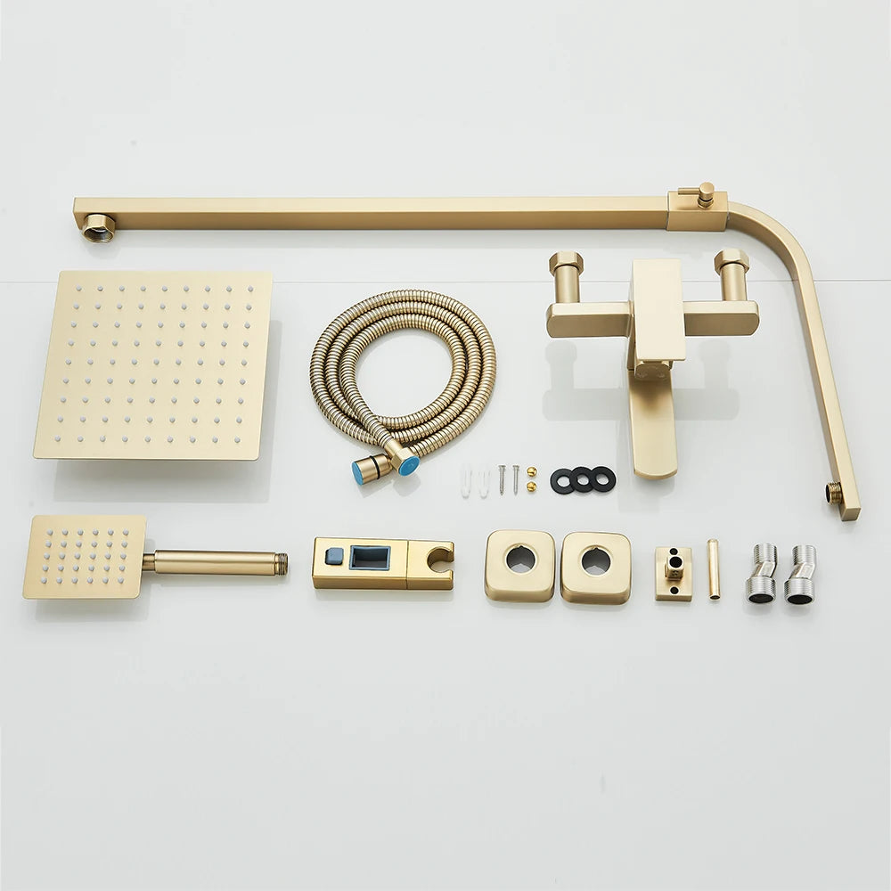 Quyanre Brushed 3 In 1 Shower System Rain Handheld Swivel