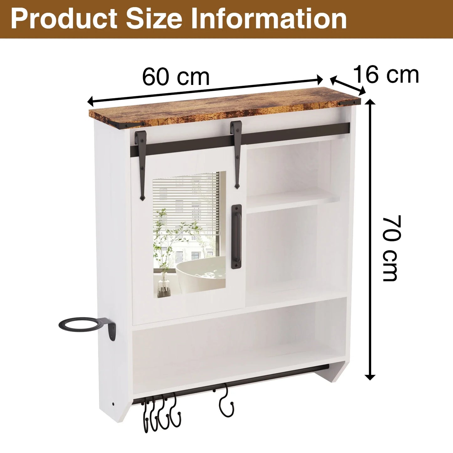 Cabinet Wall Mirror Cabinet With Adjustable Shelf And Hooks