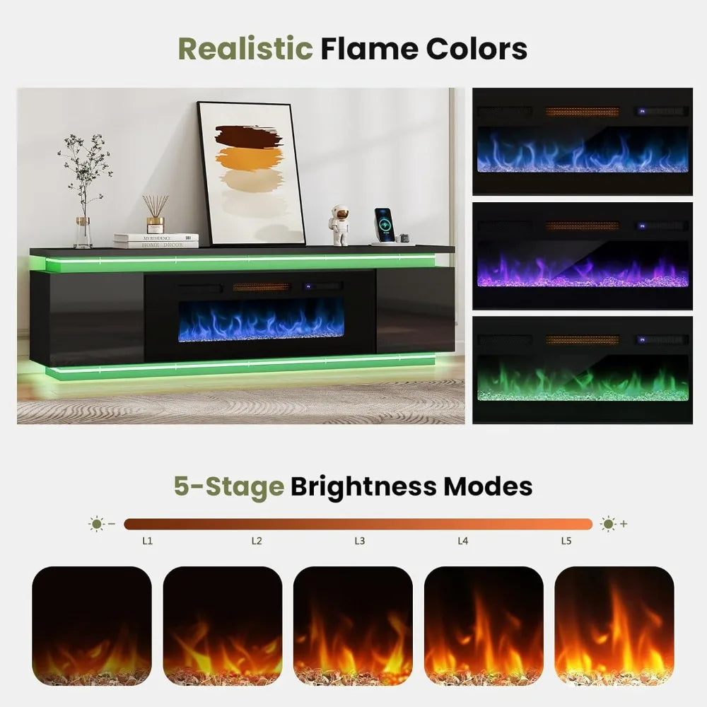 Angduo Fireplace TV Stand With RGB LED Lighting And Outlets
