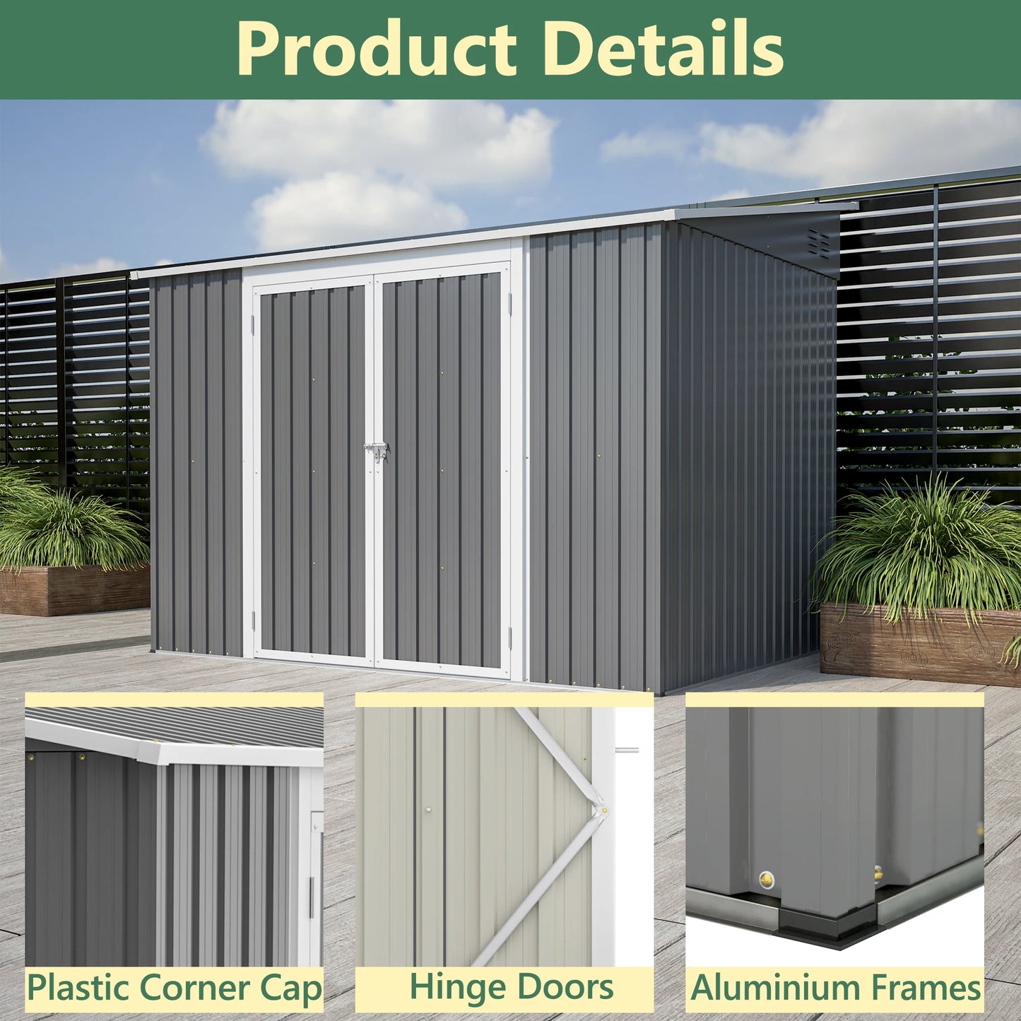 LZBEITEM Metal Outdoor Storage Shed With Two Lockable Doors