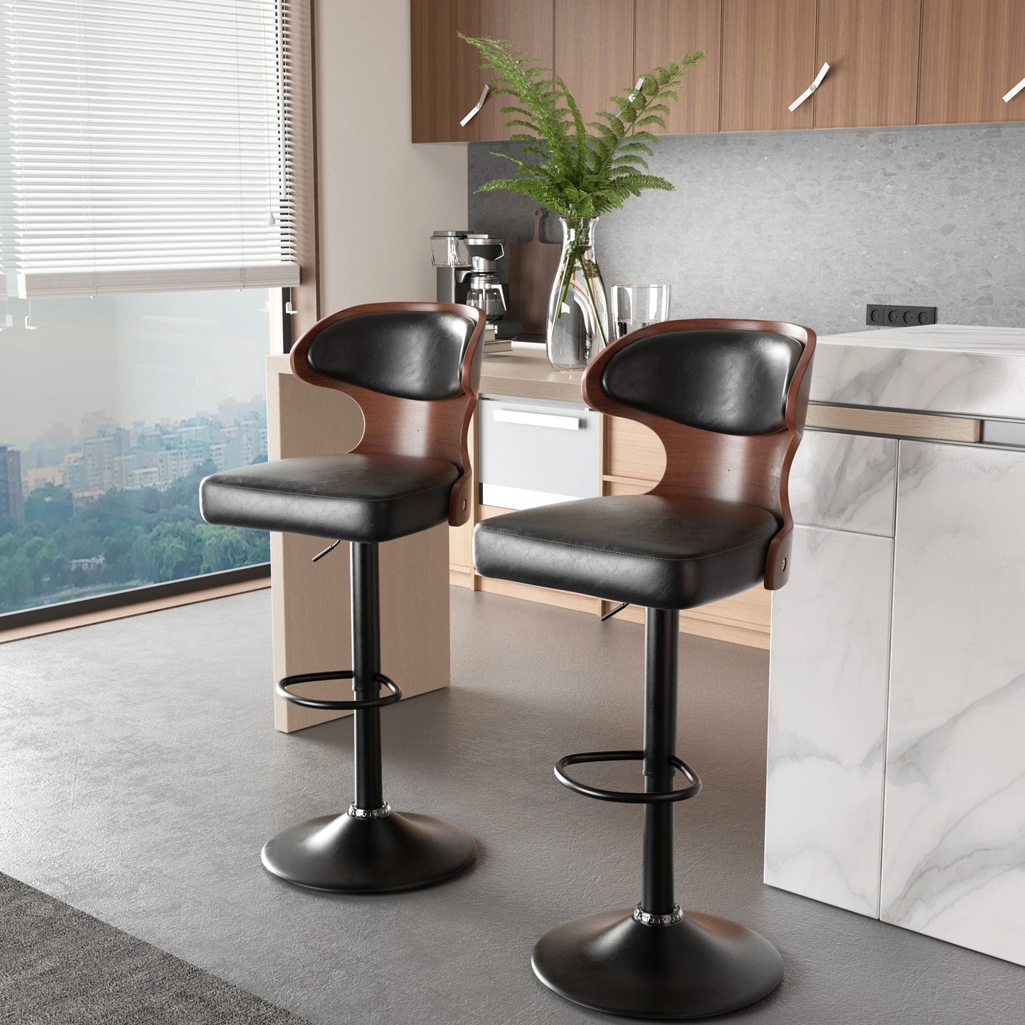Nalupatio Bar Stool Set Rotating Backrest PU Leather