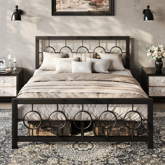 HOOMI ExtraordinarilyDurable Metal Platform Bed Frame With Vintage Circular Headboard