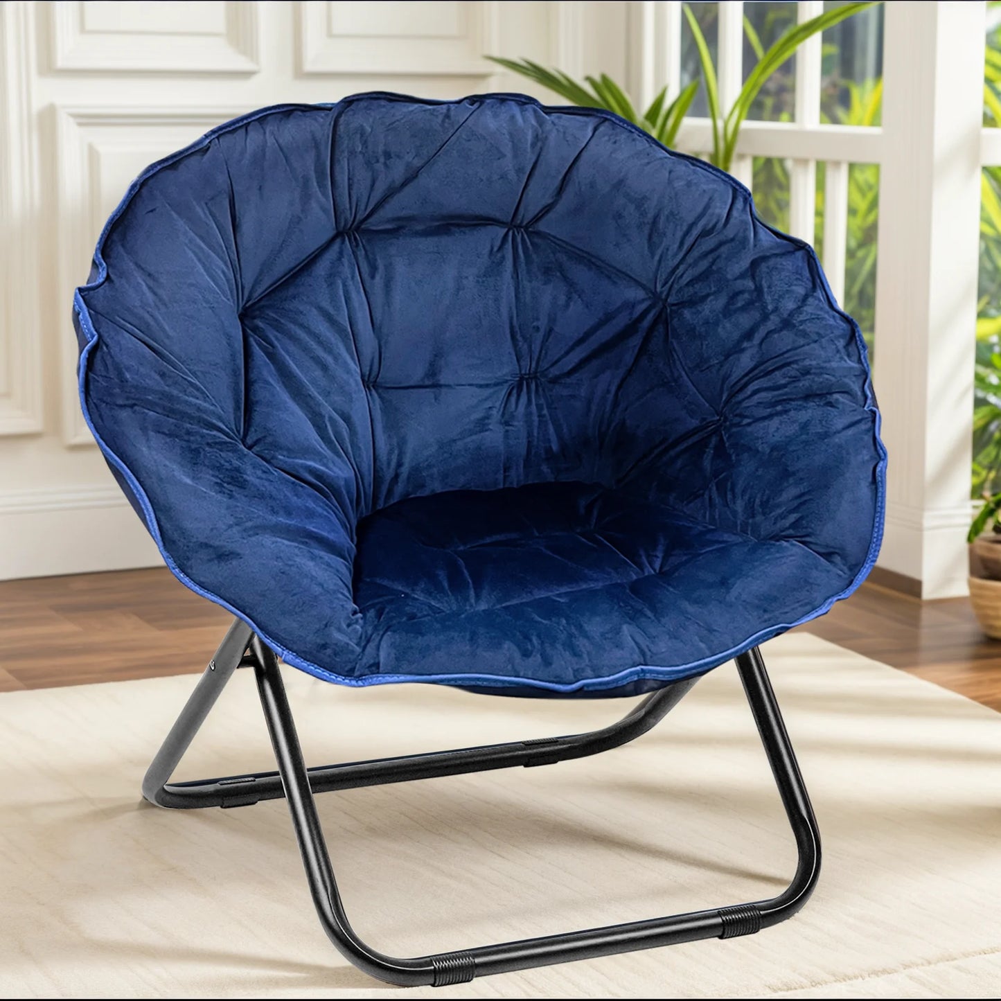 Grezone Round Foldable Saucer Chair Moon Chair Metal Frame