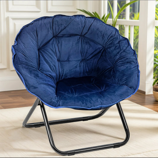Grezone Round Foldable Saucer Chair Moon Chair Metal Frame