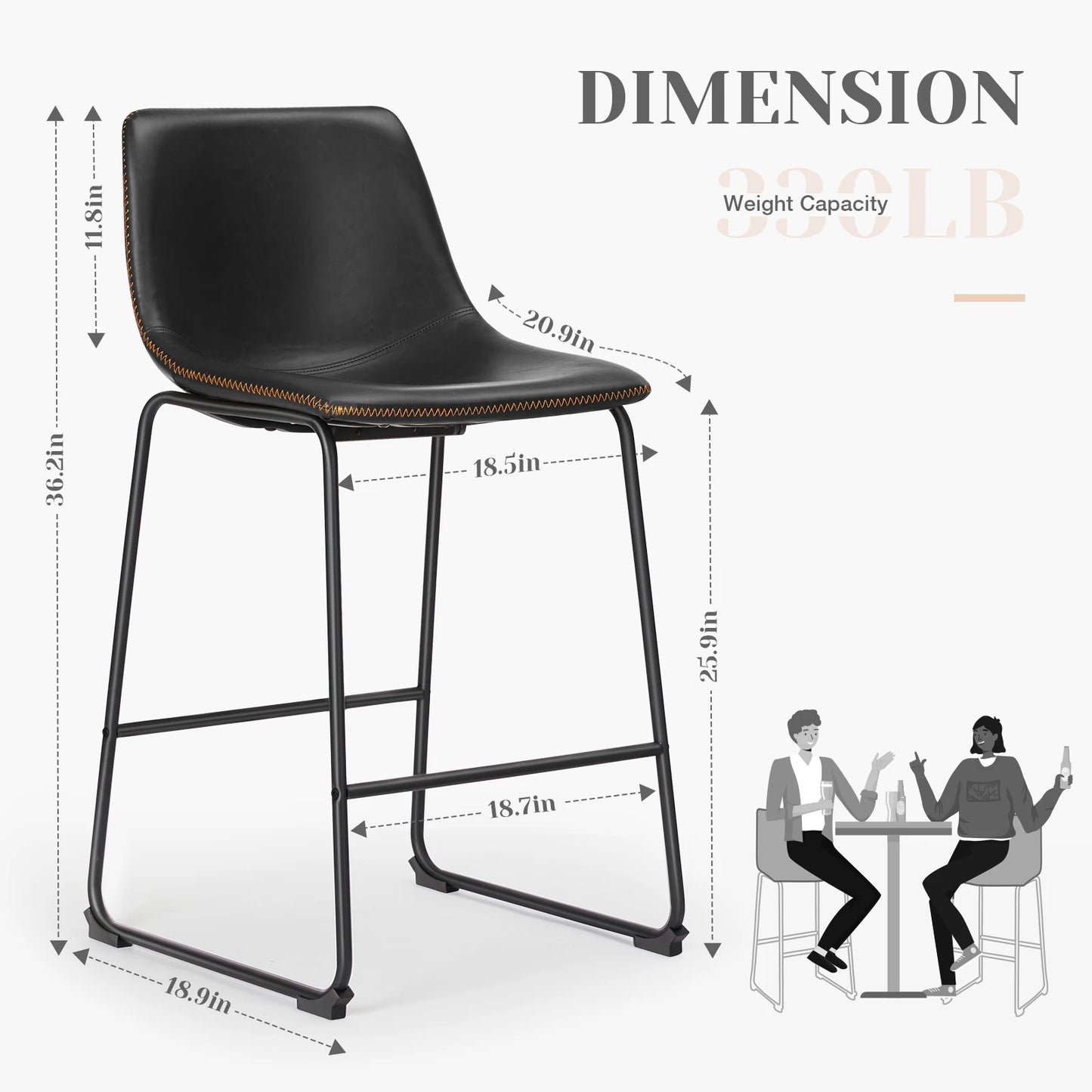 JHK Pu Leather Bar Stools Modern Chairs For Kitchen Island