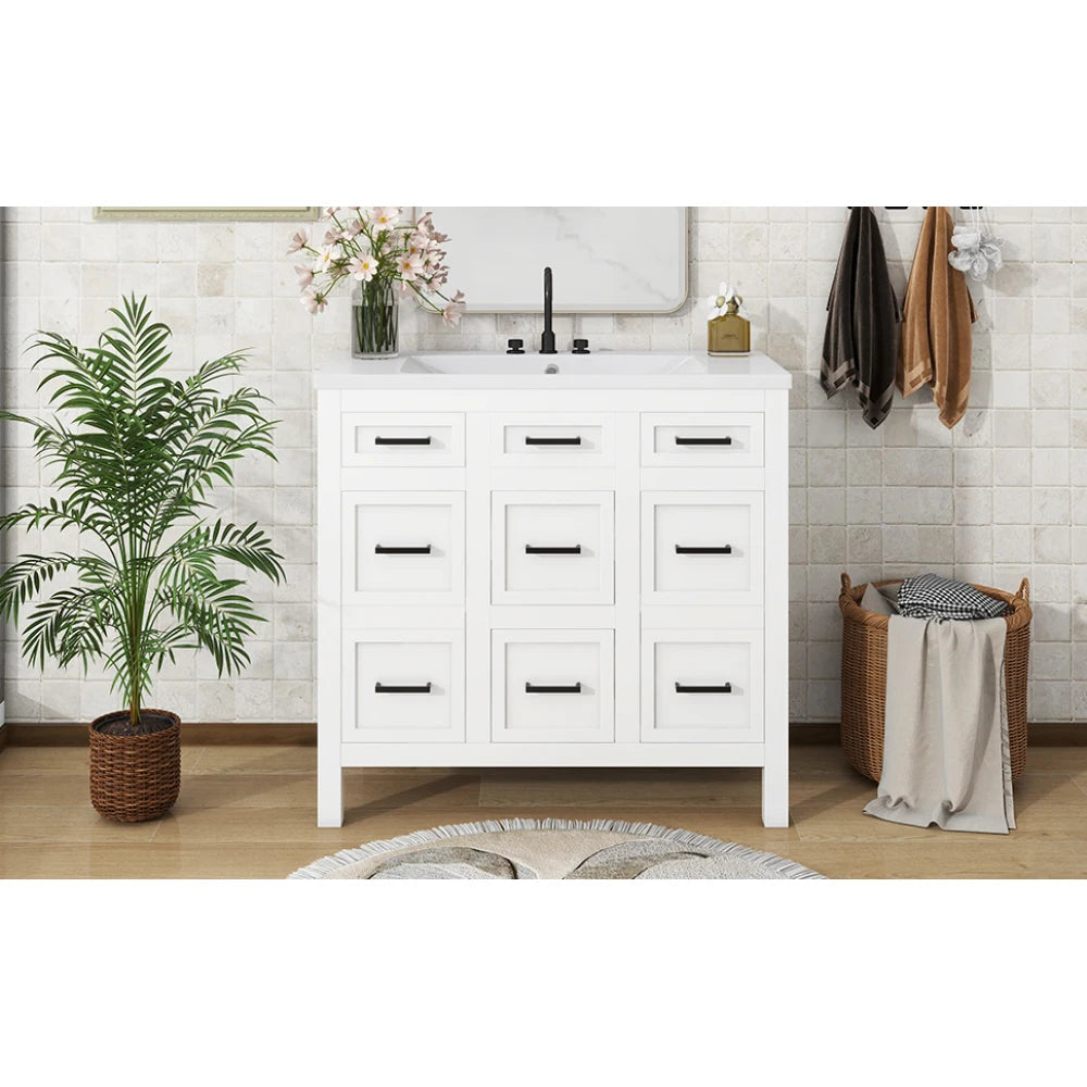 LWOH Bathroom Vanity With Resin Sink 4 Drawers 2 Doors
