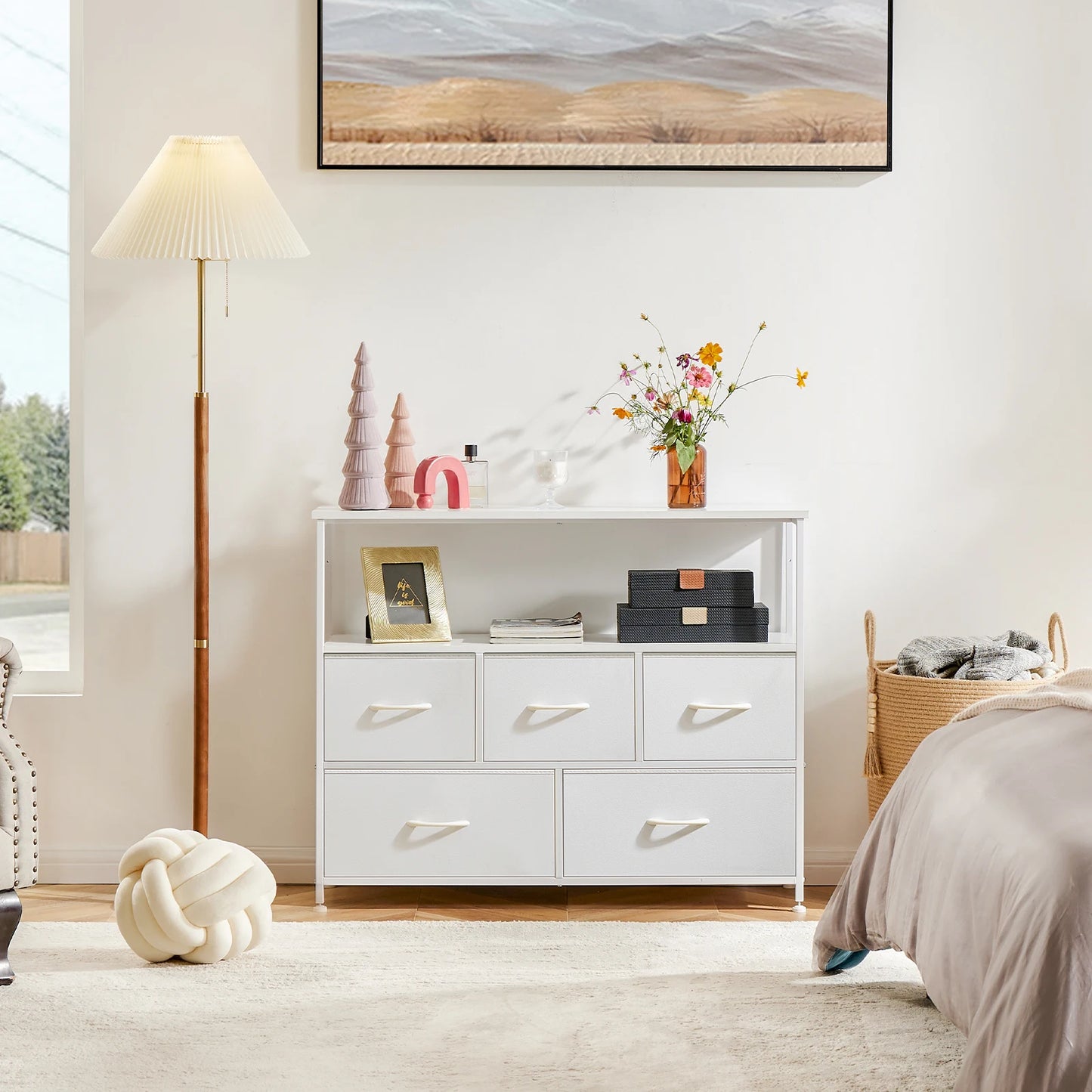 JHK Modern Bedroom Wardrobe With Fabric Drawer Chest