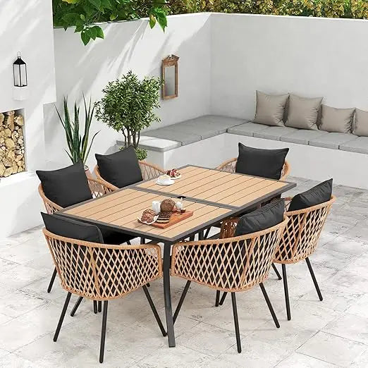 All Weather Rattan Patio Dining Set With Removable Cushions