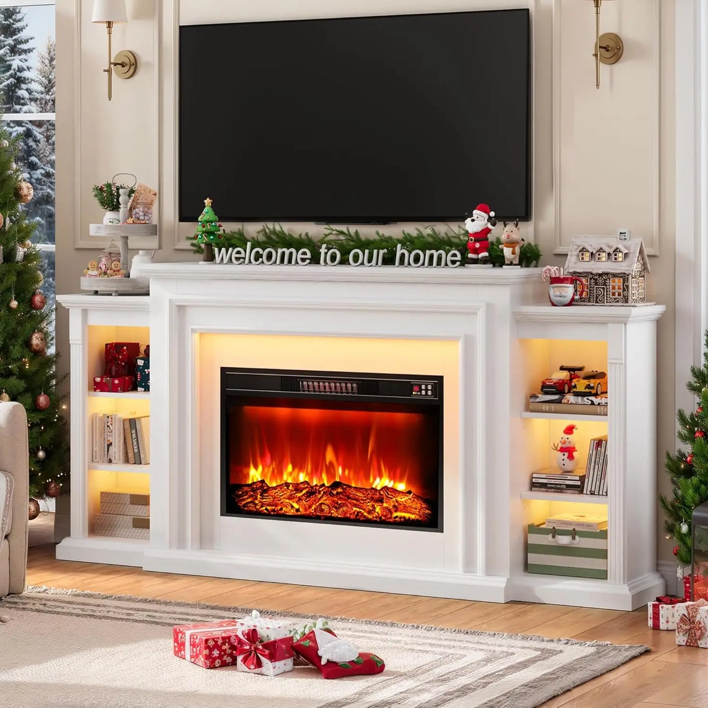 Electric Fireplace With Mantel TV Stand Modern Center