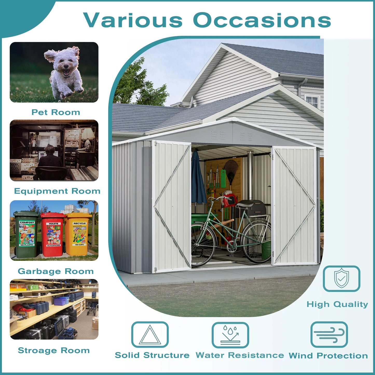 LZBEITEM Large Durable Metal Utility Shed With Floor Frame