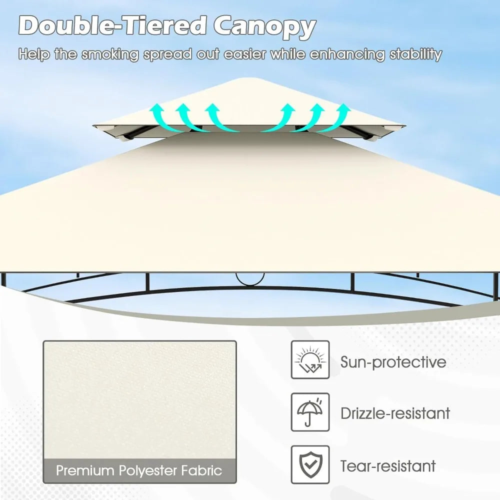 Outdoor Grill Gazebo With 2 Tier Shelves And 7 Hooks