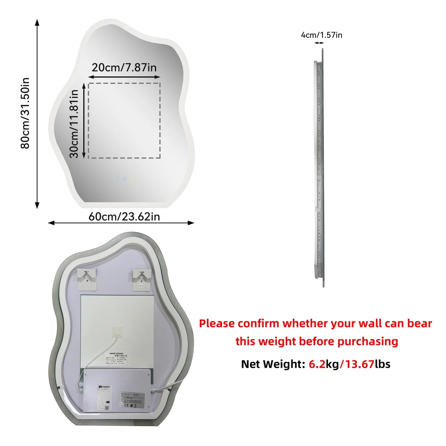 Feature LED Bathroom Mirror Backlit Dimmable Defogging