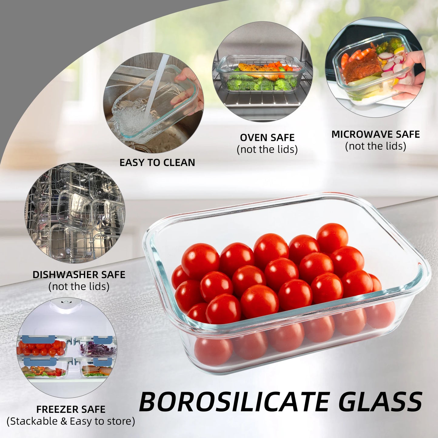 Glass Food Storage Containers Set 16 Piece Leakproof Airtight BPA Free Microwave Oven Safe