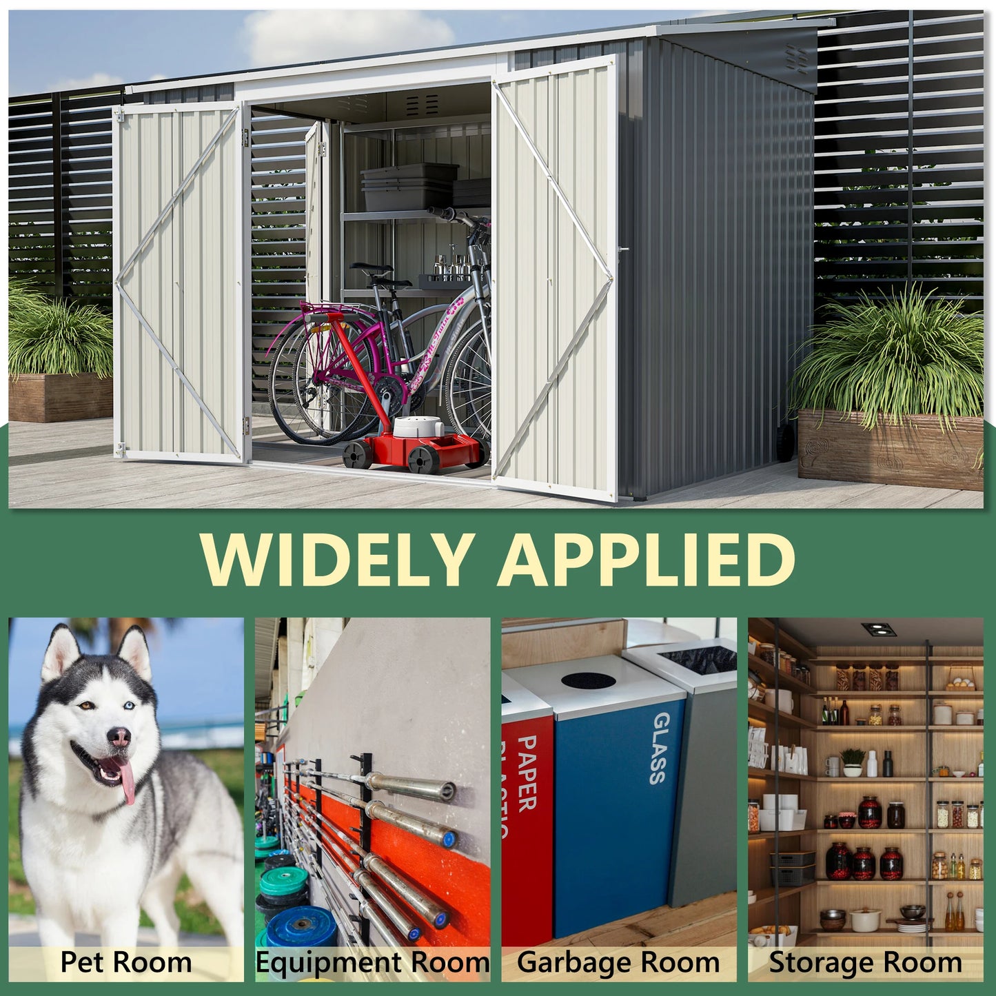 LZBEITEM Metal Outdoor Storage Shed With Two Lockable Doors