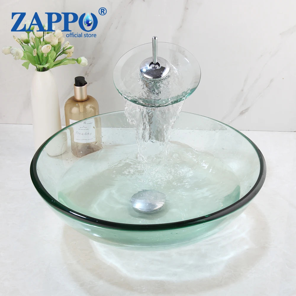 Torayvino ZAPPO Round Glass Vessel Sink And Faucet Combo