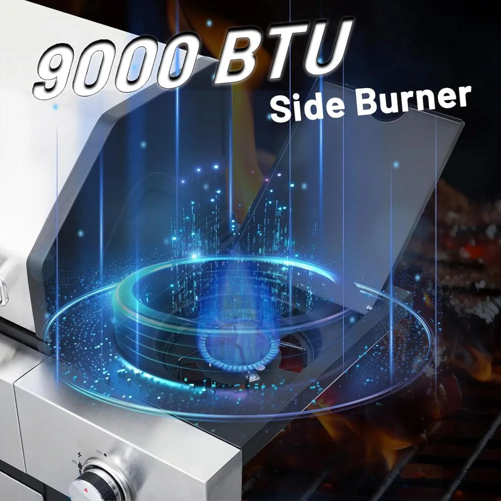 Three Burner Propane Gas BBQ Grill 40500 BTU Rain Cover