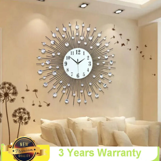 Display Sunburst Metal Wall Clock Diamond Modern Luxury