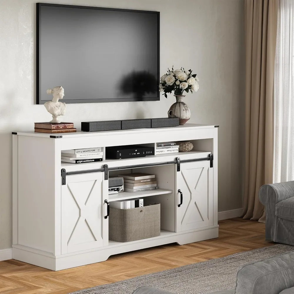 Angduo Farmhouse TV Stand With Sliding Barn Door Storage