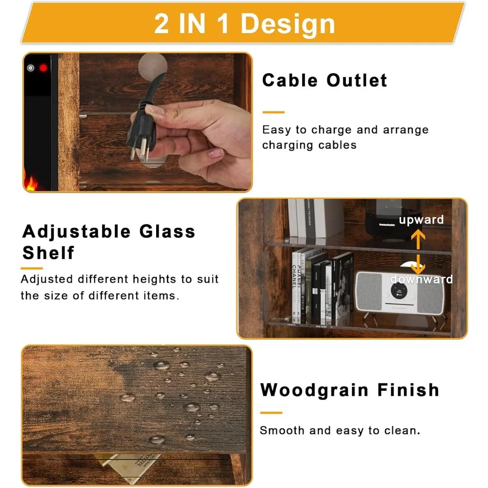 Electric Fireplace TV Stand With LED Lights And Shelves