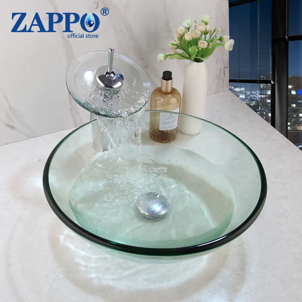 Torayvino ZAPPO Round Glass Vessel Sink And Faucet Combo
