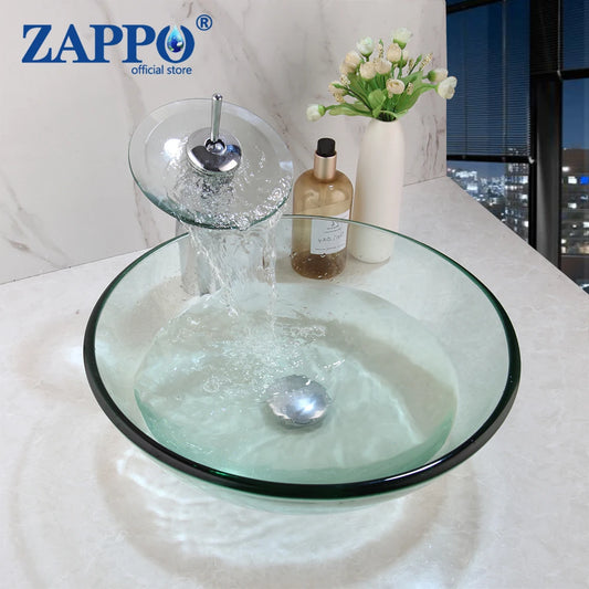 Torayvino ZAPPO Round Glass Vessel Sink And Faucet Combo