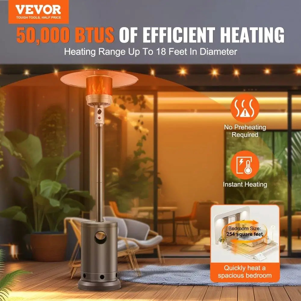 Outdoor Propane Patio Heater 50000BTU Tall Bronze Table Heat Lamp for Garden Deck Party
