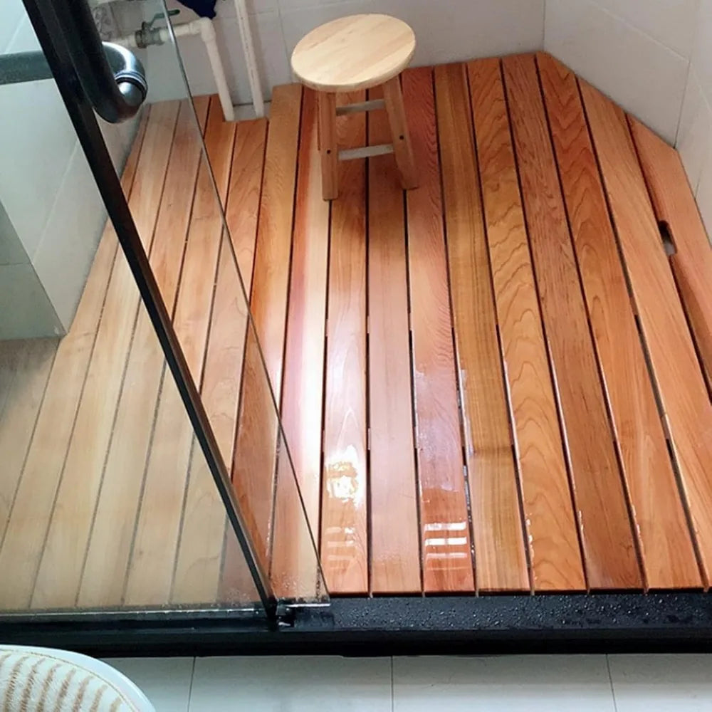 Hign Concerned Natural Wood Shower Bath Mat Cedar Non Slip