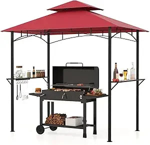 Outdoor Grill Gazebo With 2 Tier Shelves And 7 Hooks