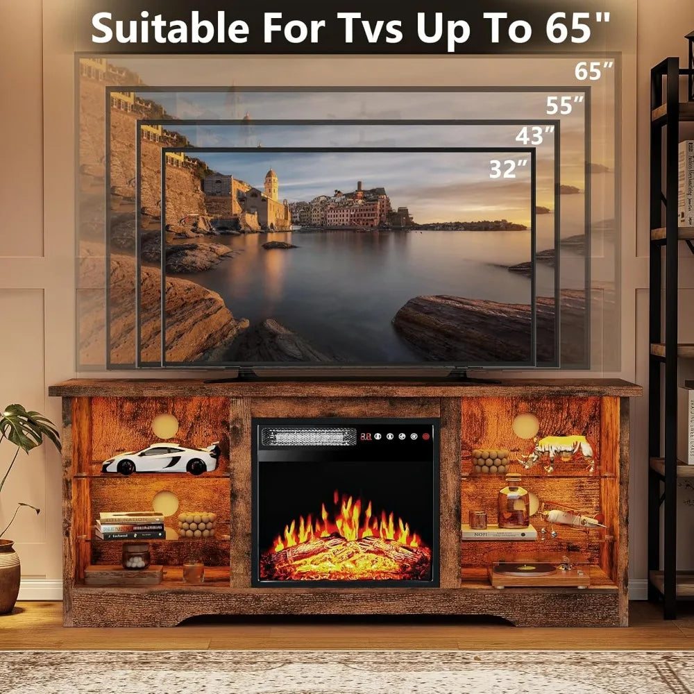 RBXCHign Fireplace TV Stand With Glass Shelves Center