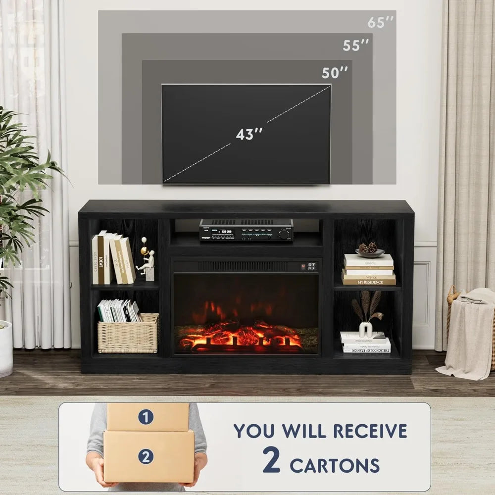 Color Fireplace TV Stand With Electric Fireplace And Media