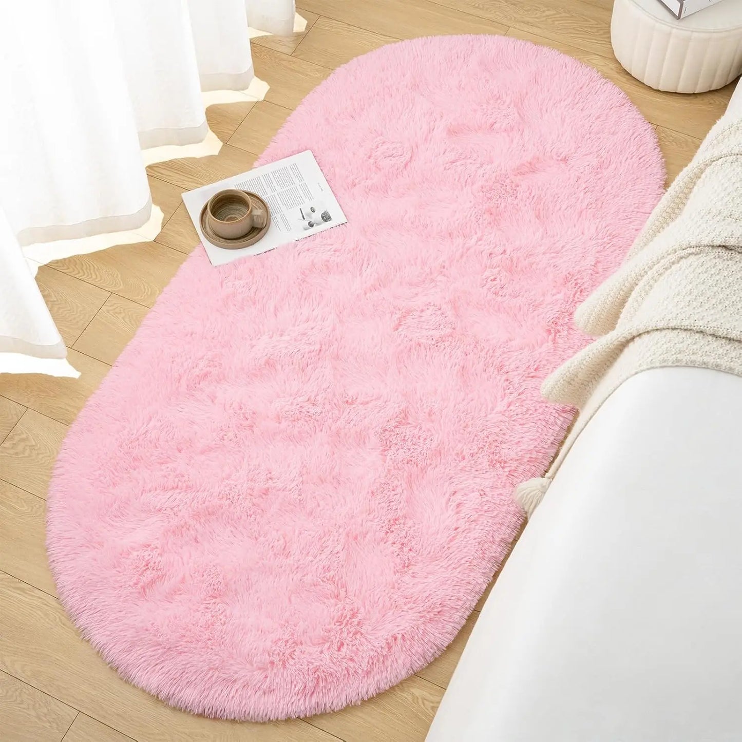 Oval Fluffy Ultra Soft Area Rugs for Bedroom Plush Shaggy Carpet for Kids Room Bedside Nursery Mats, 2.6 x 5.3ft