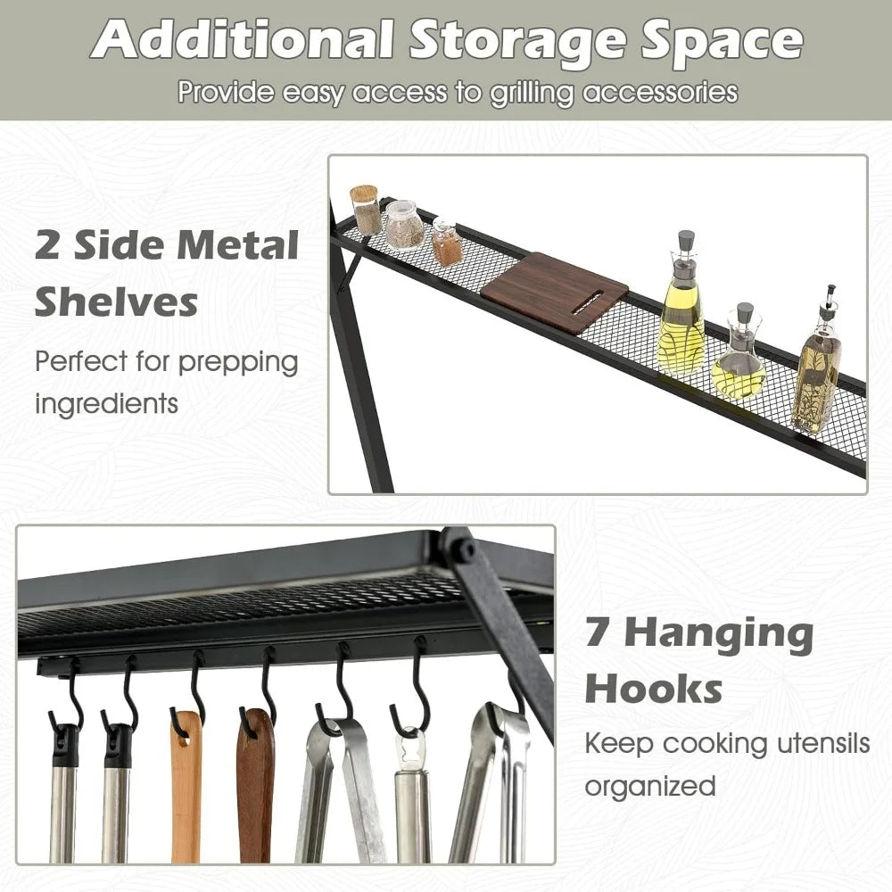 Outdoor Grill Gazebo With 2 Tier Shelves And 7 Hooks