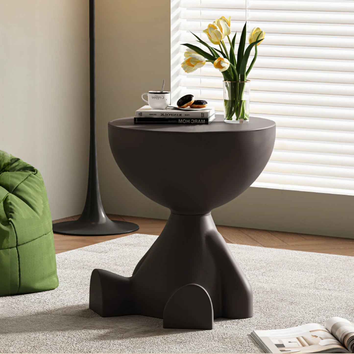 Wedyvko Modern Round Coffee Table With Storage Rack