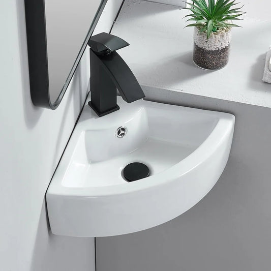VAPSINT Wall Mount Corner Sink Ceramic Vessel With Overflow