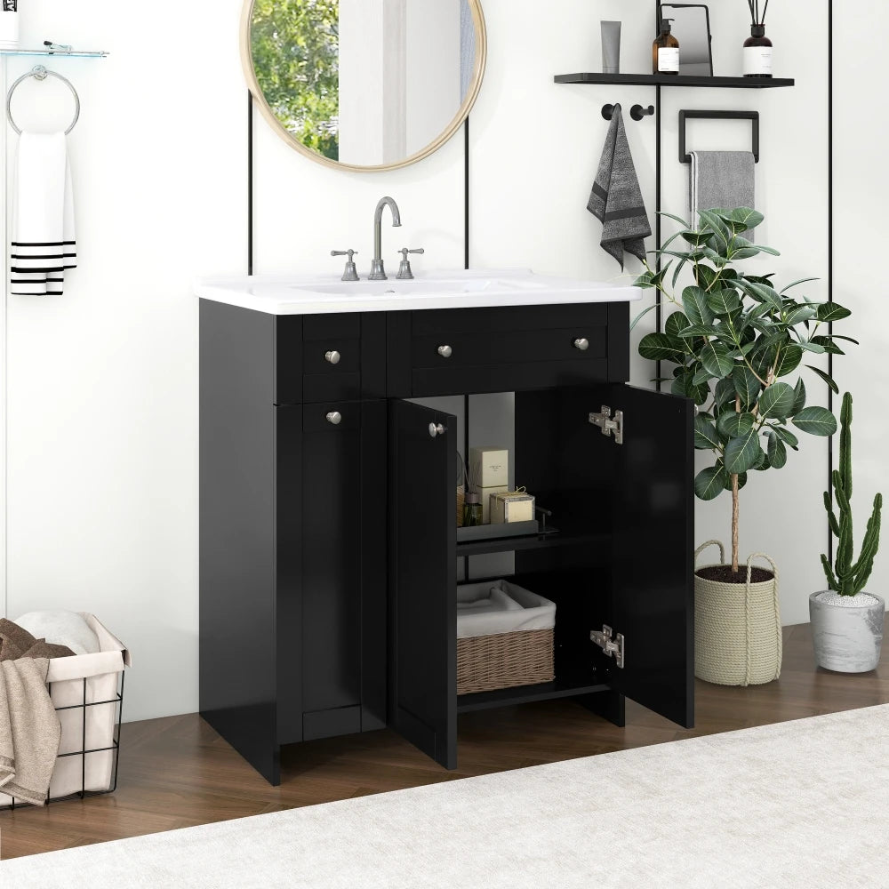 LWOH Bathroom Vanity With Ceramic Sink Cabinet Storage