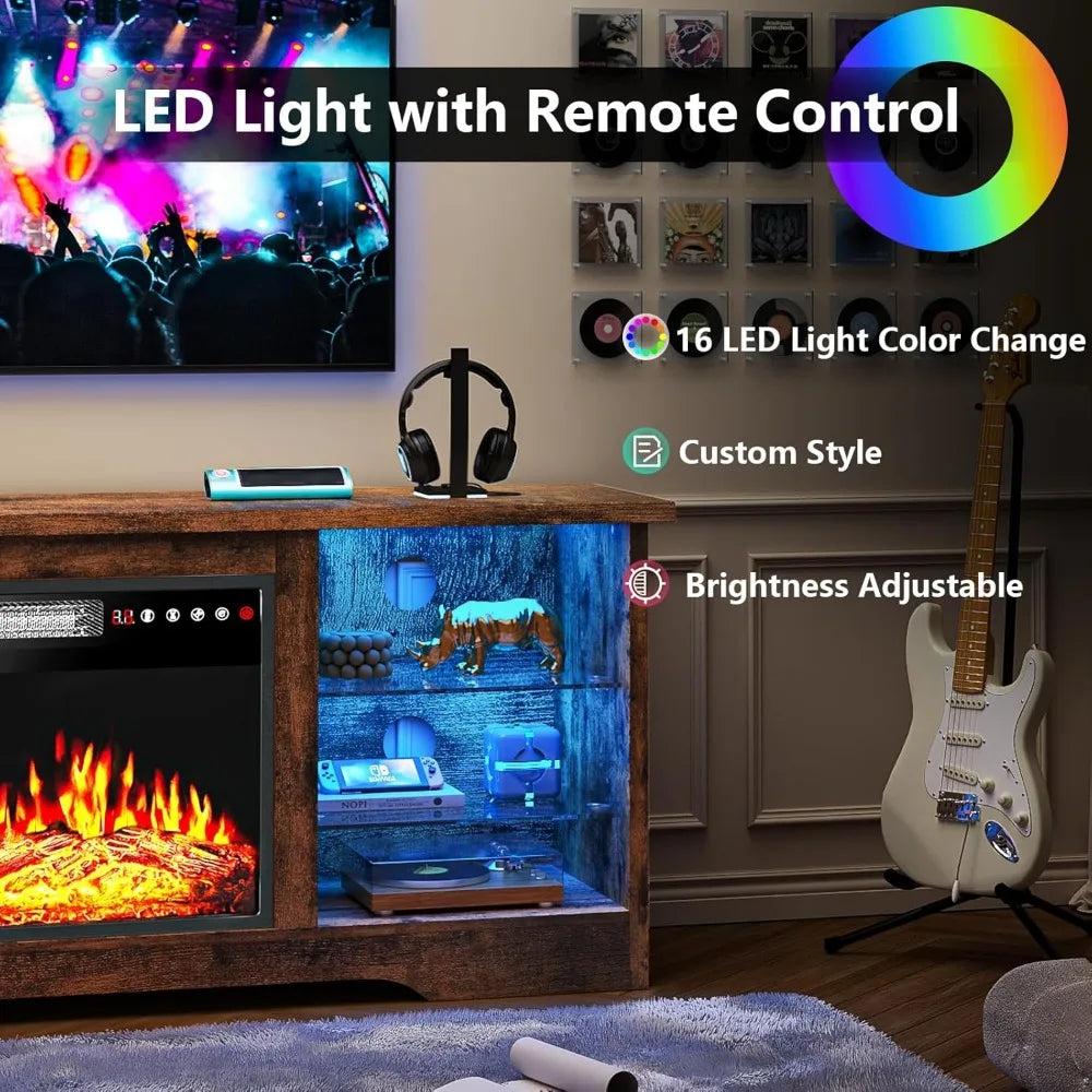 RBXCHign Fireplace TV Stand With Glass Shelves Center