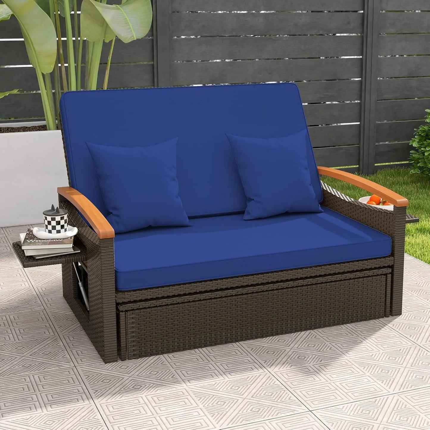 XMSJ Outdoor Wicker Daybed With Adjustable Backrest