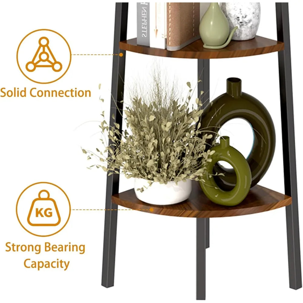 Five Tier Corner Bookshelf With LED Light Tall Steel Frame