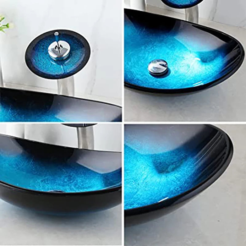 Torayvino Glass Bathroom Vessel Sink With Waterfall Faucet